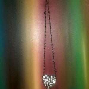 Rhinestone & Pearl Heart Pendant Necklace
